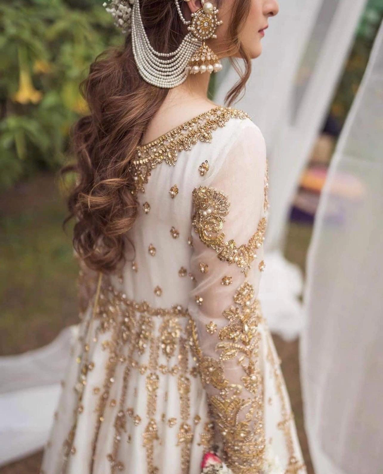 White Gold Bridal Dress | Pakistani Nikkah Dress | 16 Kali Embroidered Maxi | Adda Work Wedding Outfit | Custom Size Stitched/Unstitched