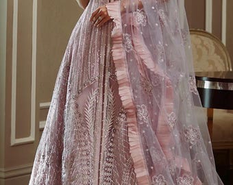 Pakistani Heavy Embroidered Wedding Formal Dress, Indian Ready To Wear Formal Dress Lilac Pink