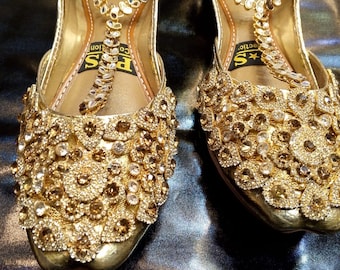 Handmade Bridal Kundan Khussa, Indian Pakistani bridal shoes