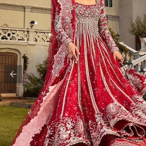 Red Pakistani Bridal Gown, Indian Wedding Dress, Heavy embroidered bridal dress, Custom Made Desi Bride Outfit