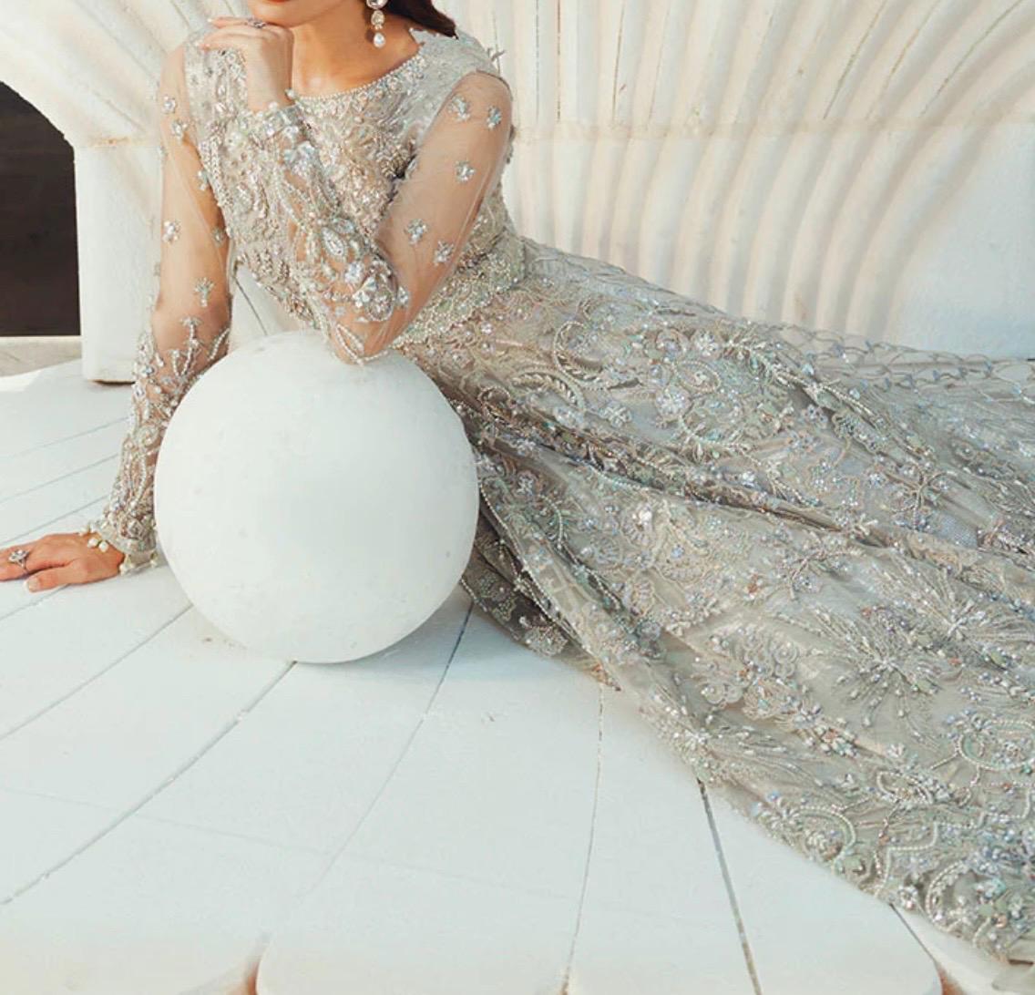 silver wedding dress pakistani Silver Pakistani Bridal Asma and Shumaila