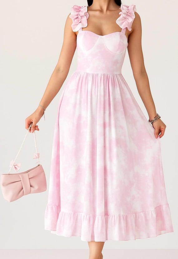 strapless open back dress Discoteque Tie-Up Back Ruched Mesh Maxi Dress Hot Pink XL main image 0