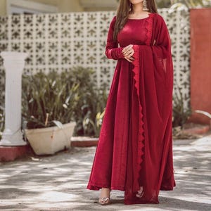 Elegant Anarkali Dress with Dupatta | Pakistani Modest Long Maxi Dress