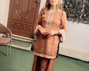 Pakistani Embroidered Chiffon Farshi Shalwar Suit, Pakistani Formal Dress, Eid Dress, Party Wear