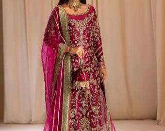 Pink Pakistani Bridal Dress, Nikkah Dress, Mehandi Dress, Heavy Embroidered Dress, Pakistani Wedding Dress Women