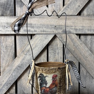 Rooster Rustic Upcycled Tin Can / Vintage Primitive Country Farmhouse Flower Vase
