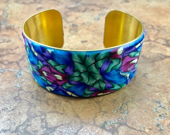 Floral Polymer Clay Brass Cuff Bracelet