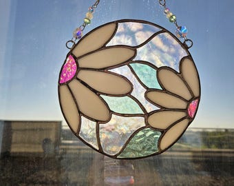 Circle Flower Stained Glass Suncatcher Panel