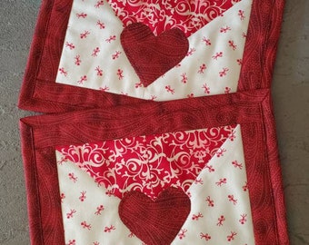 MUG RUG, Valentines Day Card, Snack Mat set of 2, Crumb Catcher Pair