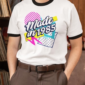 40th Birthday Shirt, Made in 1985, Retro Style, Unisex Cotton Ringer Tee, Vintage Shirt, Gift for Birthdays, Casual Tee, 80s Style Apparel