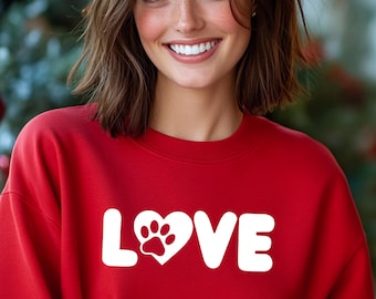 Love Paw Print Sweatshirt | Pet Lover Valentine's Day Crewneck | Animal Rescue Pullover