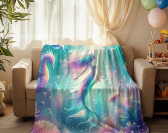 Velveteen Mermaid Blanket, Enchanted Underwater Scene, Cozy Throw for Adults and Kids, Home Decor Accent, Holiday Gift