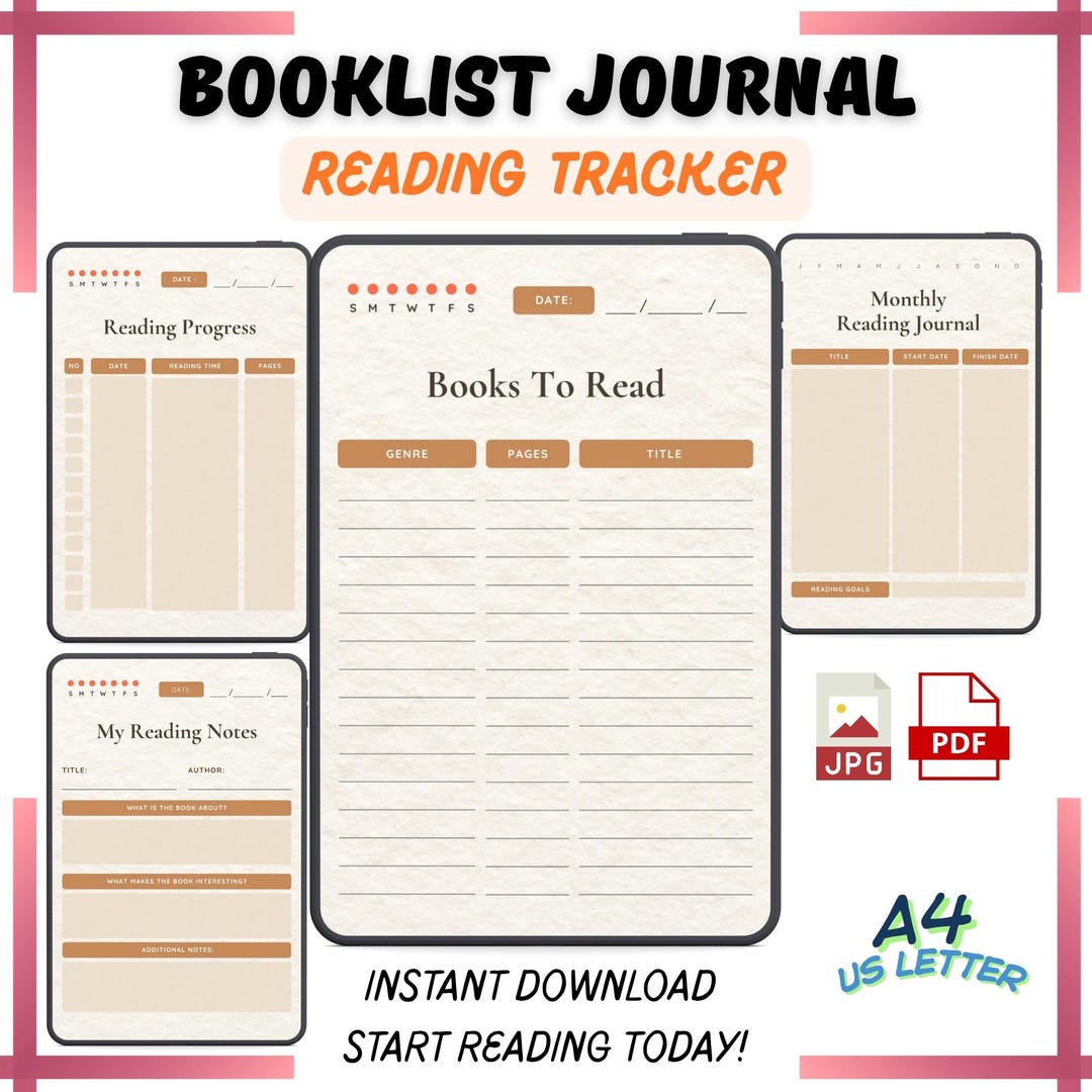 Reading Journal | Printable Booklist Tracker | Book Review & Reading ...
