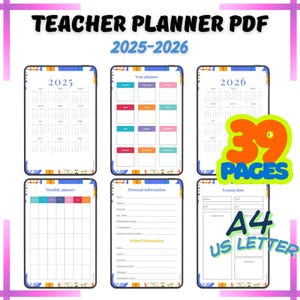 Teacher Planner 2025-2026 – 39 Page Printable PDF | Lesson Plan Book, Academic Organizer, Gradebook, Weekly & Monthly Calendar