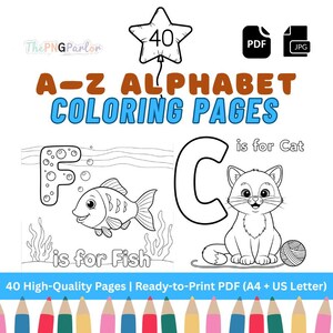 Dibujos para colorear del alfabeto de la A a la Z para niños: divertidas hojas de trabajo imprimibles del ABC, hojas para colorear educativas para preescolar, PDF para aprender letras en casa