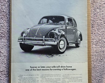 Vintage Volkswagen Bug Print Ad 1964 Look Magazine, Black and White