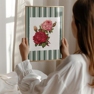 Vintage Rose Art Print, Botanical Flower Illustration, Antique Floral Wall Art, Cottagecore Rose Print, Home Decor, Old Money Aesthetic