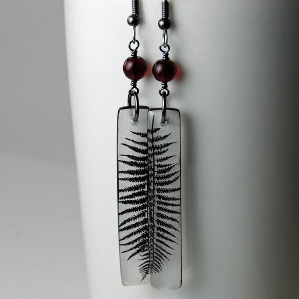 black heart fern resin earrings red bead dangle earrings