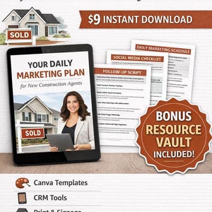 New Construction Realtor Marketing Plan | Daily Schedule, Social Posts (PDF Download)