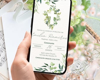 Mobil Bautizo-inbjudan: Spansk telefoninbjudan (digital nedladdning, JPG-fil)