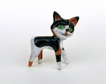 Calico Cat tea pet sculpture - handmade ceramic - food safe lead free pottery lucky cat
