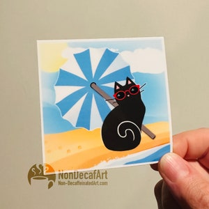 Black Cat Stickers Rainbow Star Transparent Sticker and Holographic Moon Cat Sticker and Holo Scaredy Cat Beach Cat
