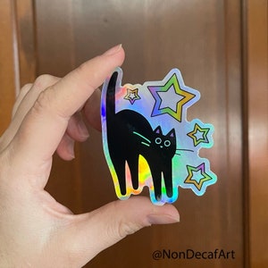 Black Cat Stickers Rainbow Star Transparent Sticker and Holographic Moon Cat Sticker and Holo Scaredy Cat image 4