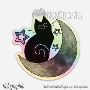 Black Cat Stickers Rainbow Star Transparent Sticker and Holographic Moon Cat Sticker and Holo Scaredy Cat MoonCat(Holo)