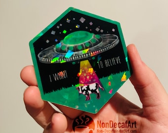 Alien and UFO Stickers - Diecut, Holographic shatter, and Transparent Vinyl Stickers