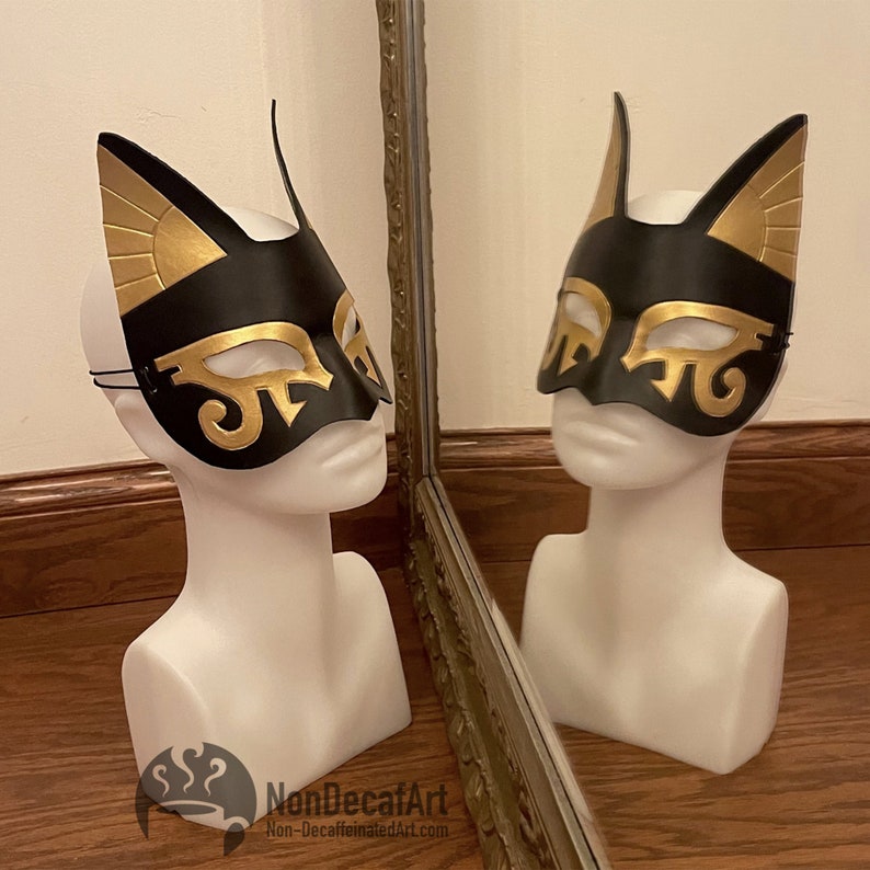 Cat Goddess Bast Egyptian Costume Mask Handmade Art Home Decor Halloween Cosplay Accessory image 4