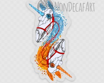 Elemental Divergence Double Skull Unicorn Transparent Diecut Sticker