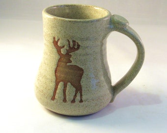MUGS 3D TANKARD BLUE ON BLACK /"MAJESTIC DEER/" HANDMADE POTTERY MUG LODGE