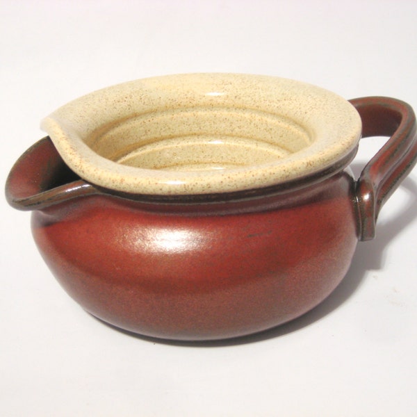 BIG Shaving Scuttle Mug Cup Bowl For Comfort Hot Wet Shave - Handmade Pottery Glazed Rust Red, Rust Speckled Cream