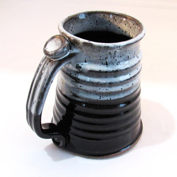 Large Stein - Black and White Tankard - Coffee Mug - Handmade Pottery - 24 oz - Beer Mug - Pottersong Pottery - Glossy Black and White Stein