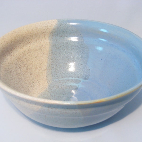 Large Serving Bowl - Handmade Pottery - Glazed Sky Blue & Speckled Cream