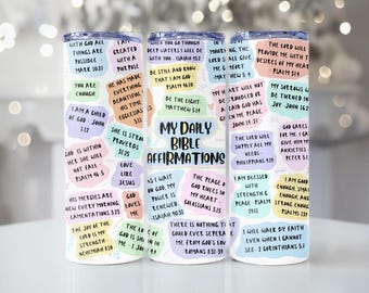 Daily Bible Affirmations, Stainless Steel Cup, Gift for Christian, Faith Gift, Pastel Bible Verses Tumbler, Gift for Her. Gift for Mom