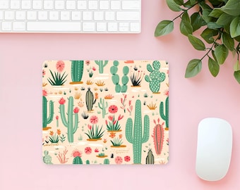 Desert Chic Mouse Pad, Cute, Cactus, Pink Desert Plants, Boho Aesthetic, Gift for Her, Cactus girly, Cowgirl Vibes, Western Office Decor