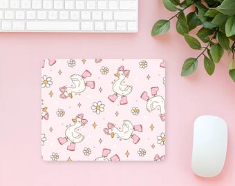 Pink Goose Mouse Pad, Cute Goose, Floral, Girly, Silly Goose & Flowers, Gift for her, Pink Aesthetic Decor, Girly Vibes, Gift for Daughter