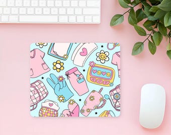 Blue Nurse Mouse Pad, Cute Nurse, Scrubs, Gloves, Retro & Floral, Nurse Gift, Medical Office Aesthetic Decor, Nurse Vibes, Hospital Office