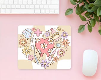 Boho Dental Mouse Pad, Retro Cute Tooth Mouse Pad, Gift for Dentist, Gift for Dental Hygienist, Gift for Dental Assistant, Dental Desk Decor