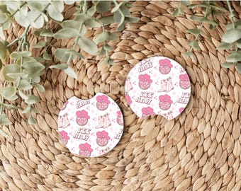 Yeehaw Cowgirl Car Coasters Set, Pink Boots & Hat Design, Cute Western Gift for Her, Rodeo Cowgirl Car Accessories