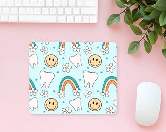 Blue Rainbow Dental Mouse Pad, Cute Tooth, Floss, Toothbrush, Floral, Hygienist Gift, Dental Office  Decor, Dental Vibes, Dentist Gift