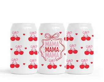 Mama Cherry Coquette 16 oz Stainless Steel Cup – Pink Cherry Tumbler with Lid & Straw, Soft Girl Aesthetic Gift for Moms, Reusable Drinkware