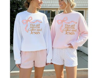 Pink Jesus Sweater, Cute, Coffee, Cozy, Bible, Coffee & Jesus, Gift for Her, Gift for Mom, Gift for Daughter, Christian Apparel, Faith Gift