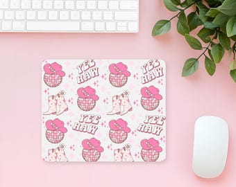 Yeehaw Cowgirl Aesthetic Mouse, Pad Pink Boots & Hat, Cute Country Chic Gift, Rodeo Desk Decor, Cowgirl Era Vibes, Rodeo Western Ranch Style