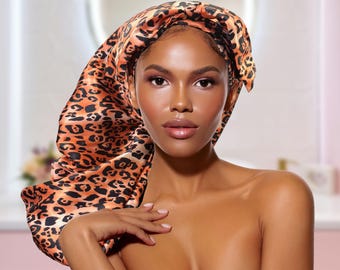 Gorro de satén con estampado de leopardo: Gorro protector para dormir para trenzas y rastas, gorro para hombre, unisex, gorro de satén, gorro para dormir, gorro extralargo