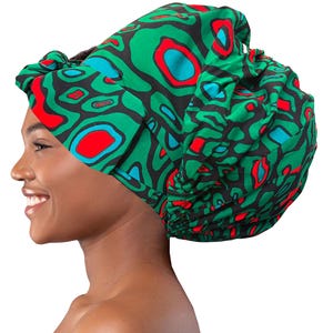 Green Print Satin Bonnet - Protective Sleep Cap for Natural Hair