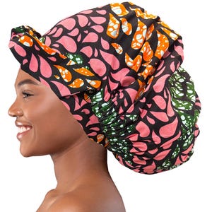 African Print Satin Lined Bonnet: Handmade Anti-Frizz Sleep Cap, Satin Bonnet