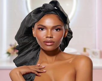 Gorro de satén negro: Gorro para hombres, trenzas, rastas, cabello natural, gorro ajustable, gorro para cabello rizado grueso, gorro para niños