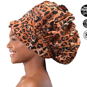 Animal Print Satin Lined Bonnet: Handmade Anti-Frizz Sleep Cap, Satin Bonnet, Sleep Cap, Wig Cap, Edge Control, Frizz Control, Reversible